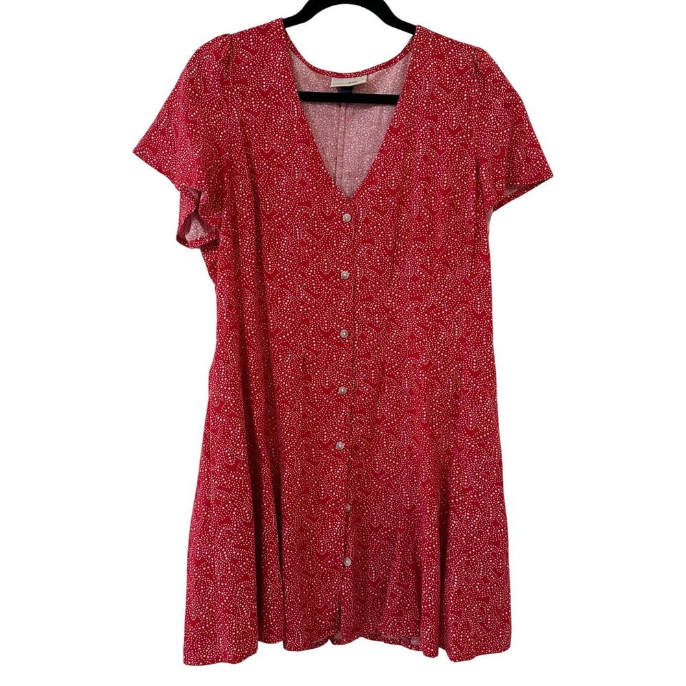 Universal Thread Red Star Print Linen‎ Blend Button Front Mini Dress Womens L